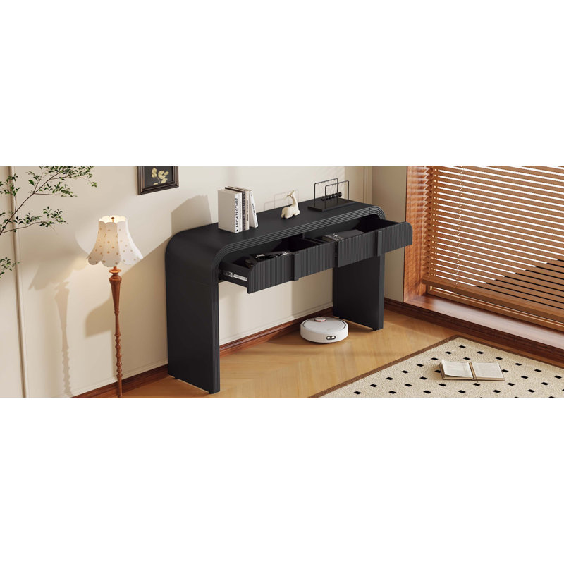 Console avec 2 tiroirs de rangement, Noir, noir, noir, noir