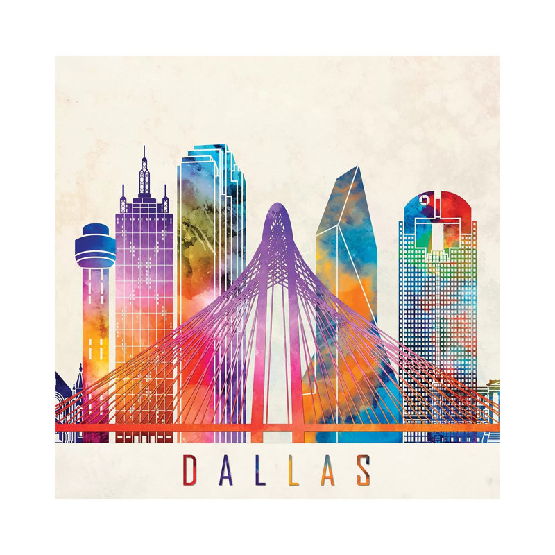 Dallas Landmarks Watercolour by Paul Rommer - Wrapped Canvas Print, 30.48cm H x 30.48cm W 1.9cm D