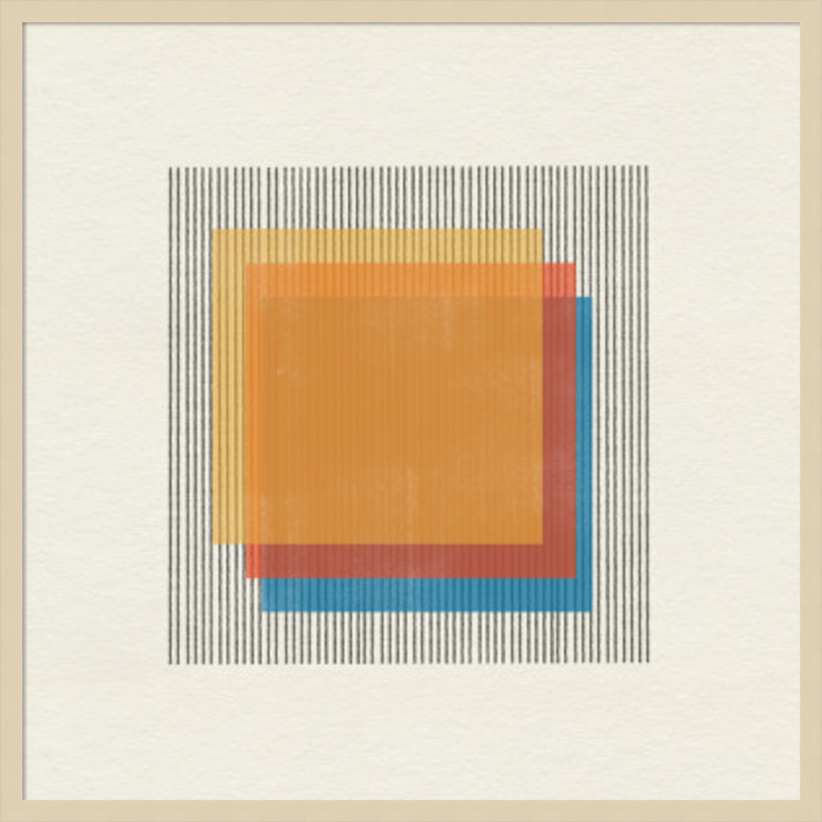 Midcentury Modern Squares No 1 Print, 33" H x 33" W x 1" D, Brown Framed
