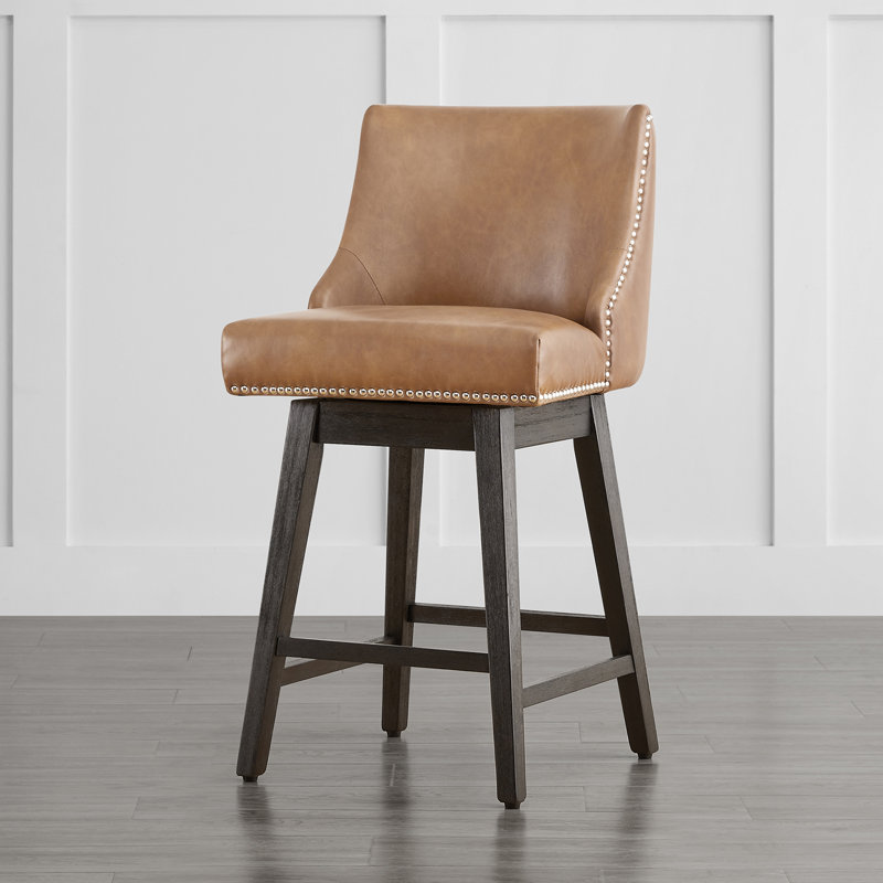 Shurma Swivel Upholstered Counter Stool, Cognac Brown, 37.5" H x 19.7" W x 22" D