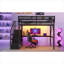 Lit mezzanine pour chambre d'enfant et d'adolescent, structure double classique en métal noir avec bureau intégré, station de charge, escalier et éclairage DEL