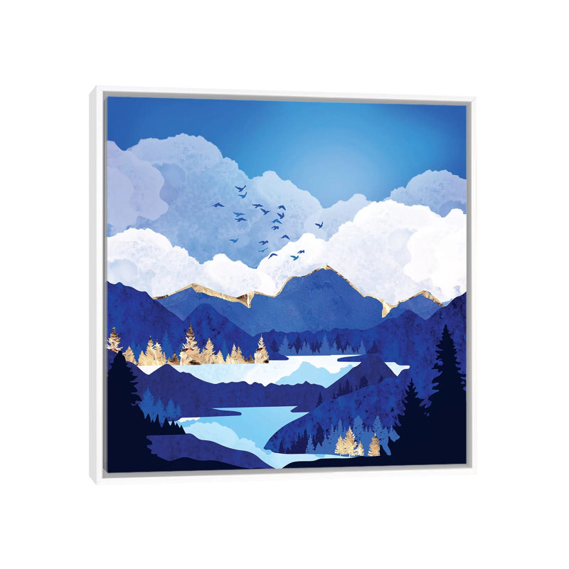 «Blue Lake», reproduction d'impression, 26" H x 26" W x 1.5" D, Pas de tapis, White Framed Canvas