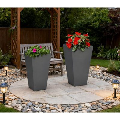 Tall Plant Pot,2-Pack Outdoor Planter Set,Flower Pots With Drainage Holes,For Porch,Entryway,Patio,Yard,Garden