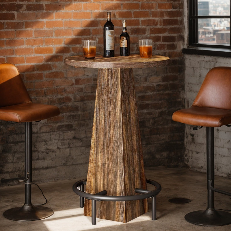 Table de bar ronde, table de comptoir avec repose-pieds pour des réceptions décontractées, Brown
