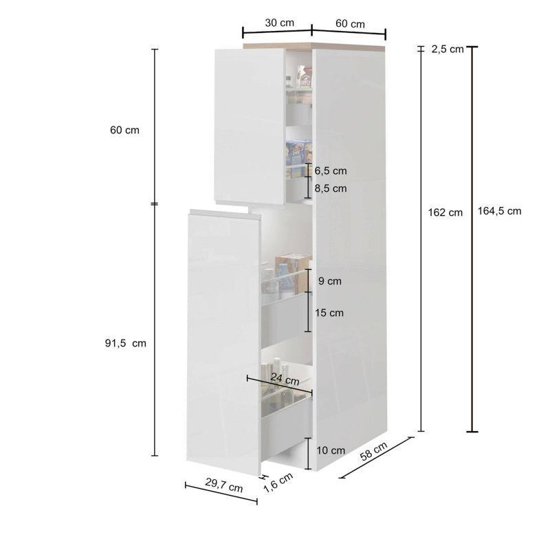 Allanson 165cm Kitchen Pantry, Glossy White/Oak