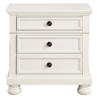 Table de chevet de chambre à coucher avec tiroir caché au fini blanc - 2 tiroirs, glissières à roulement, en bois, sans assemblage, aspect traditionnel et transitionnel
