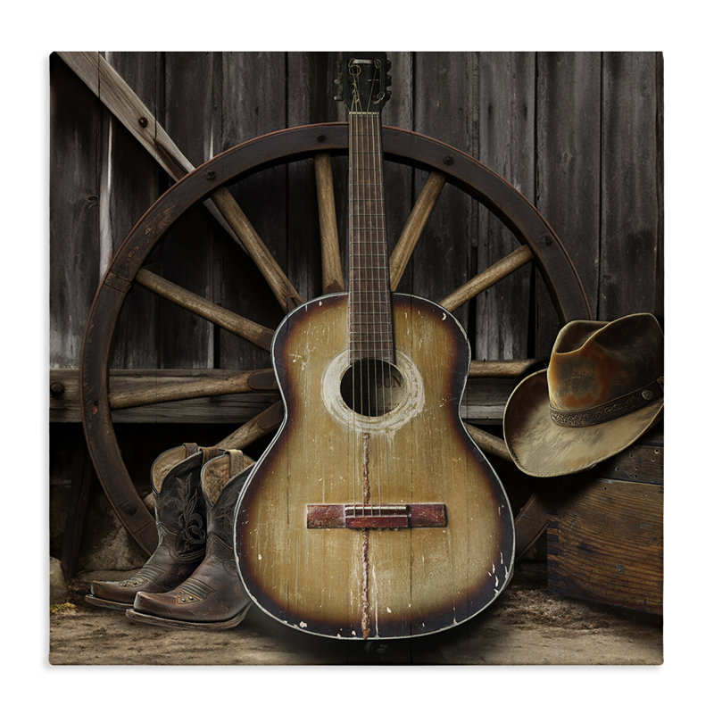 Guitare rustique Western avec toile de chapeau, design par CAD Designs, H 17 po x l 17 po