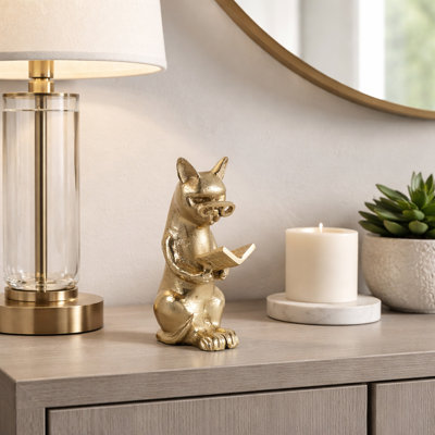 Figurine de chat moderne avec des lunettes de lecture pour la maison - objet de sculpture décoratif pour décoration de table et de salon - 8 po