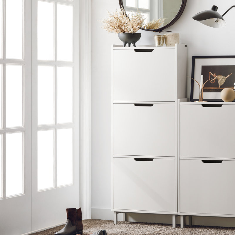 Armoire de rangement blanche pour chaussures avec 3 tiroirs rétractables, H 50,8 po x l 19,7 po x P 7,5 po, Blanc