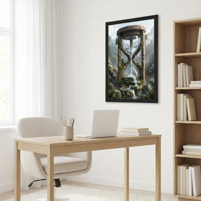 Toile noire encadrée en bois noir pour salon, chambre à coucher, bureau ou vestibule - décoration murale décorative avec Nature Time