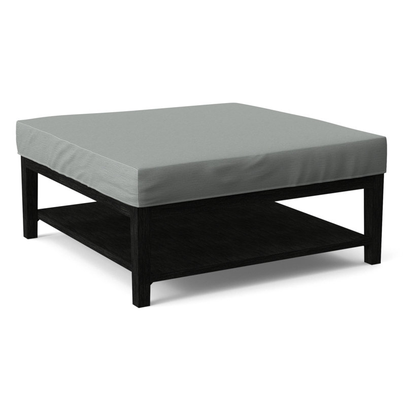 Hammond Square Ottoman, Antique Black Finish, Light Blue Performance Fabric; 0851-55