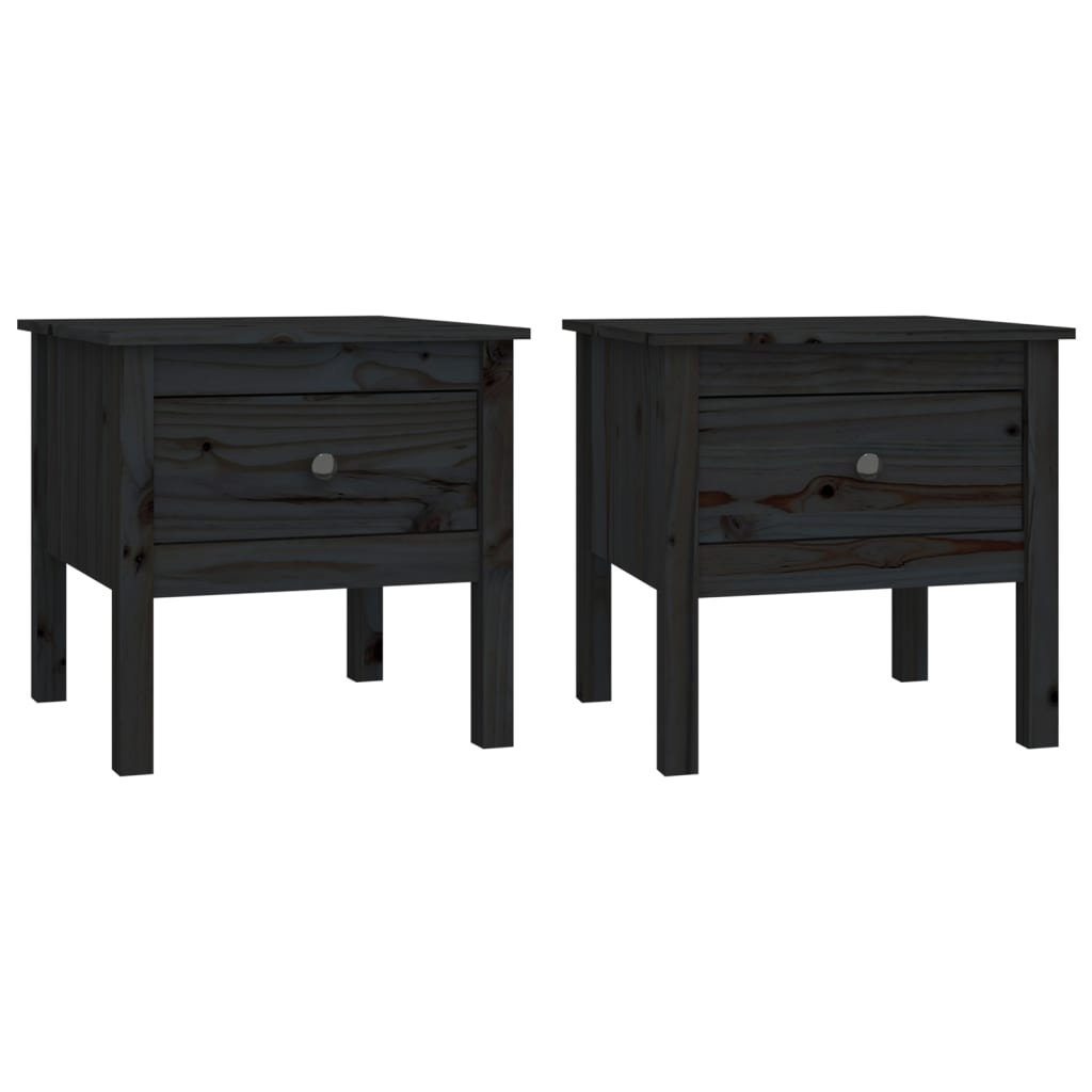 vidaXL Side Tables 2 Pcs Black Solid Wood Pine 50x50x49 cm - Image 3