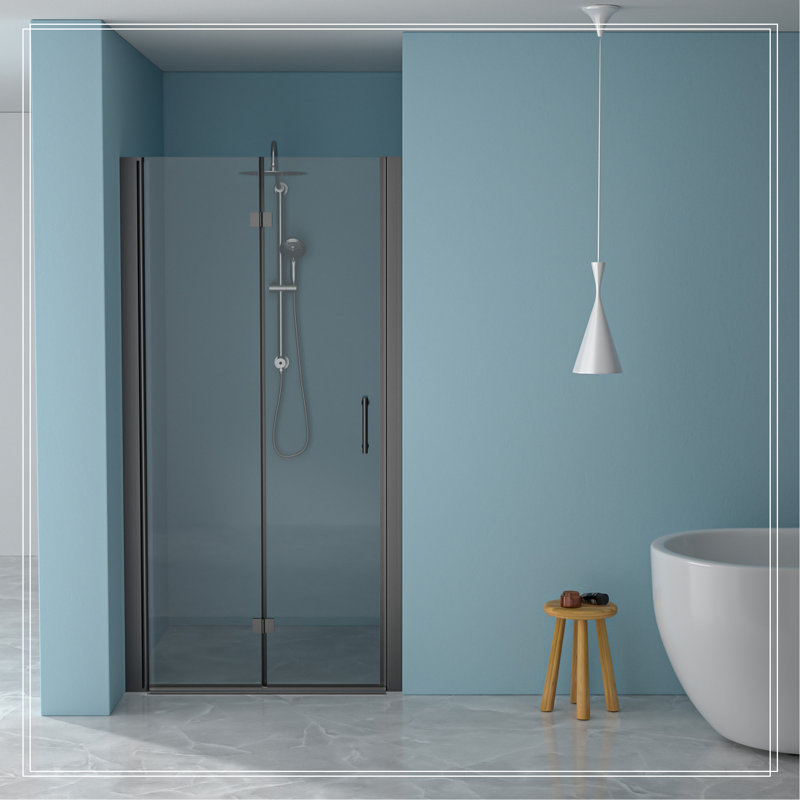 30"W X 72"H Fold Frameless Shower Door With Tempered Glass, Matte Black