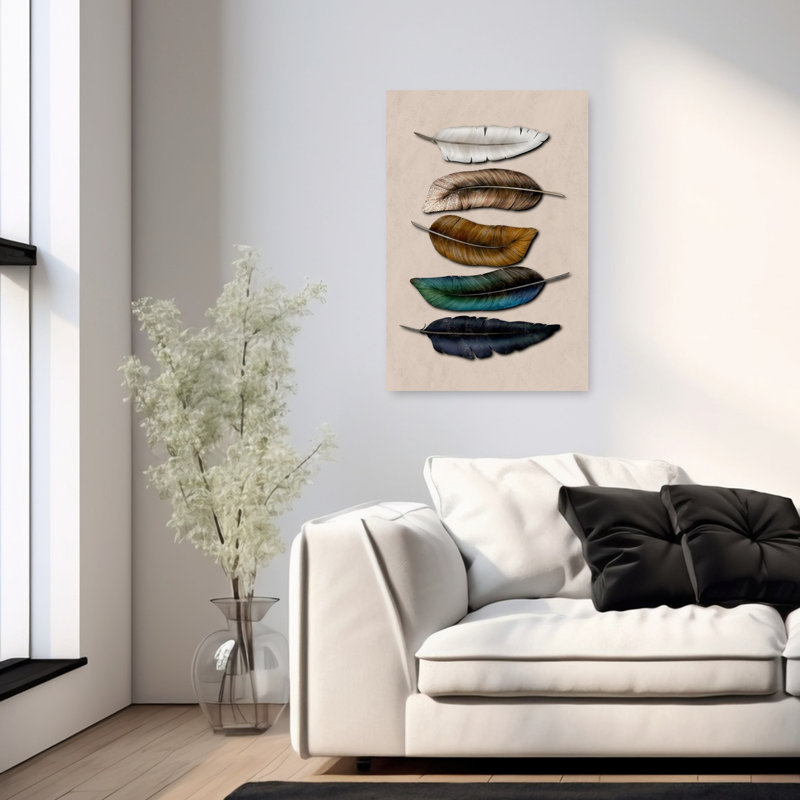 Natural Feather Hues Colorful Elegant Rustic Bird Wall Art Print 1 Piece Wrapped Canvas Wall Art, 91.44cm H x 60.96cm W