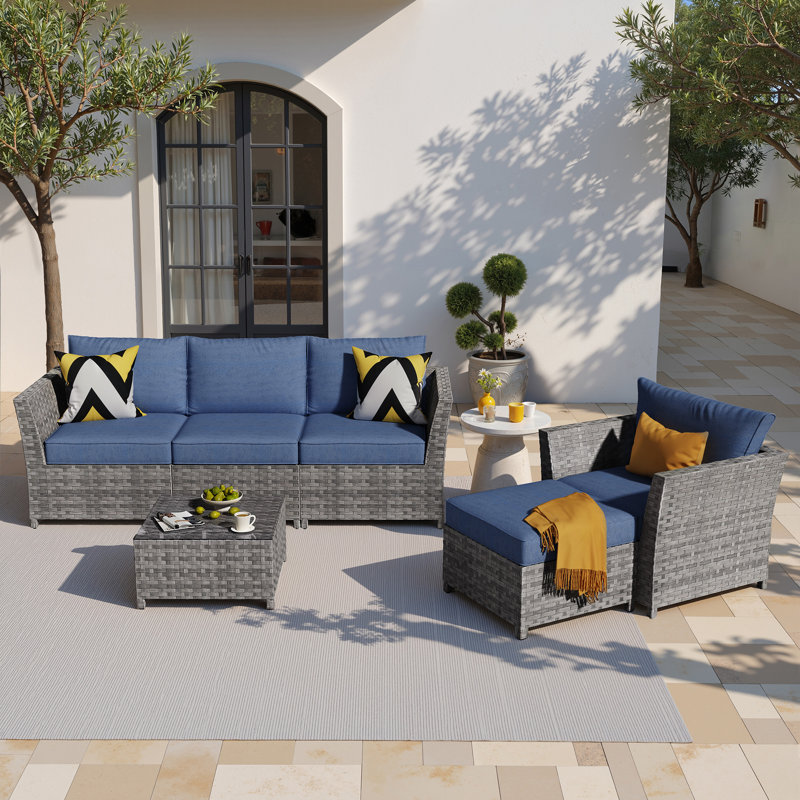 Ensemble de canapé modulaire de 6 pièces pour patio avec table basse, aucun assemblage requis, Denim Blue