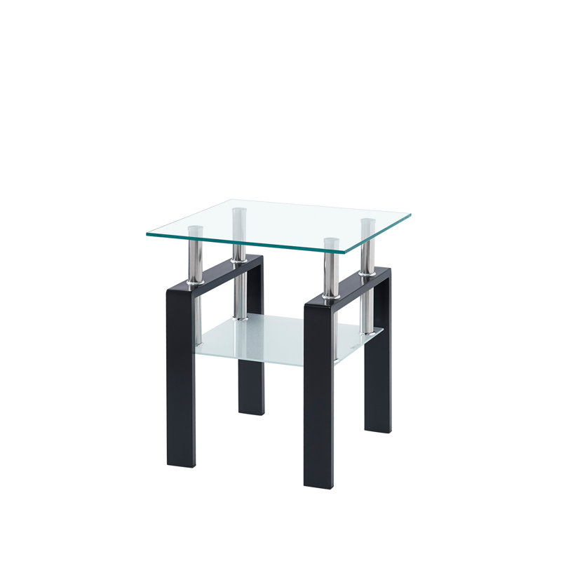 Petite table 2 pièces en verre trempé transparent, table de bout pour le salon, table de canapé