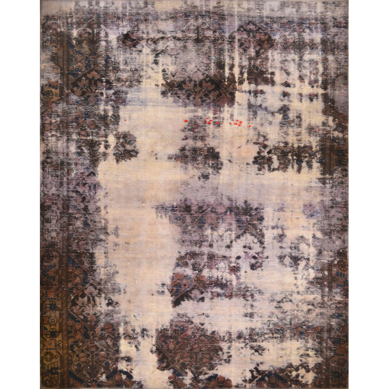 Tapis décoratif en laine noué à la main de conception unique 6 pi 8 po x 9 pi noué à la main
