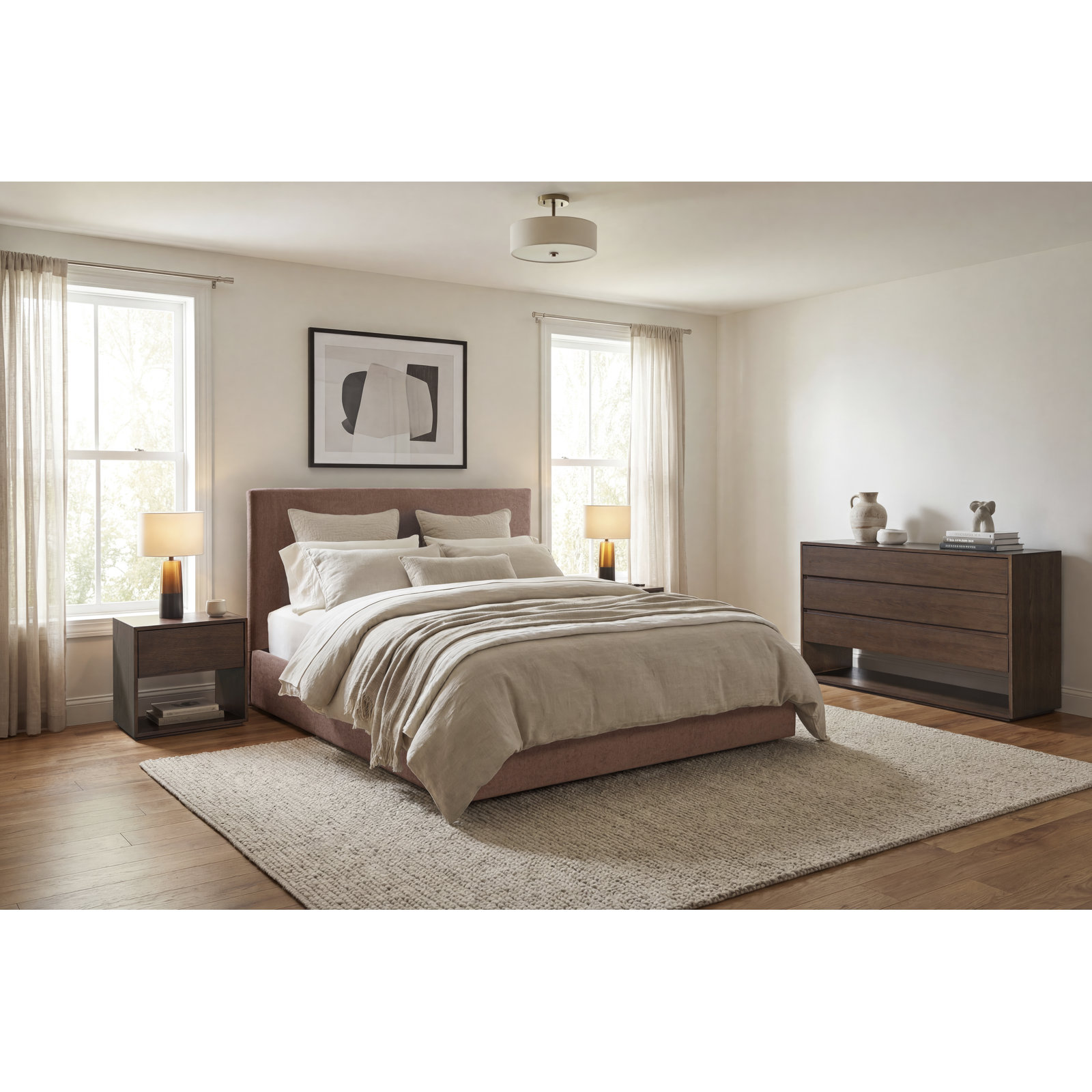 Mele Linen Upholstered Bed, Brown Velvet, King