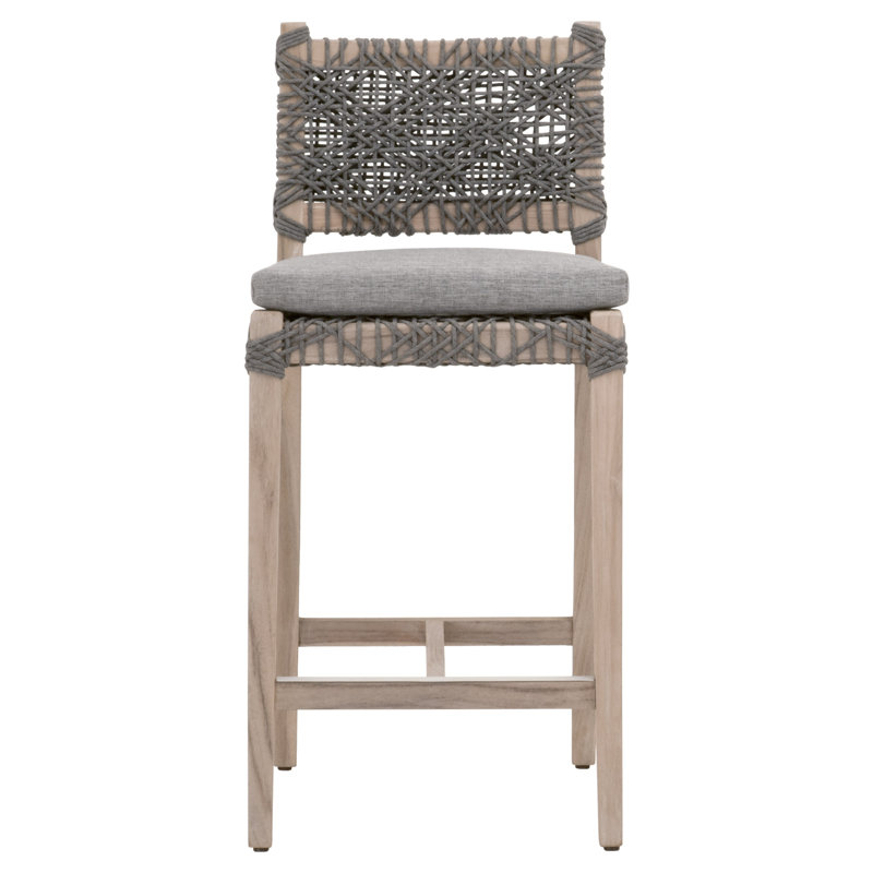 Dove Gray Teak and Rope Outdoor Counter Stool