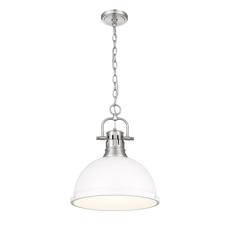 Luminaire suspendu 1 lumière avec chaîne Cajoux, H 14 po x l 14 po, Blanc mat, Étain