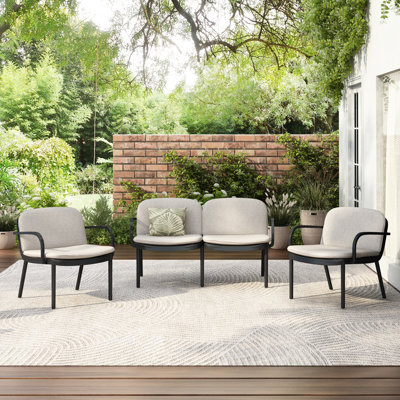 Chat d'extérieur pour l'extérieur, structure en polypropylène noir, coussin beige, revêtement rouille et respirant, espace, mélange et agencement, rassemblements, poids léger, peu d'entretien, jardin