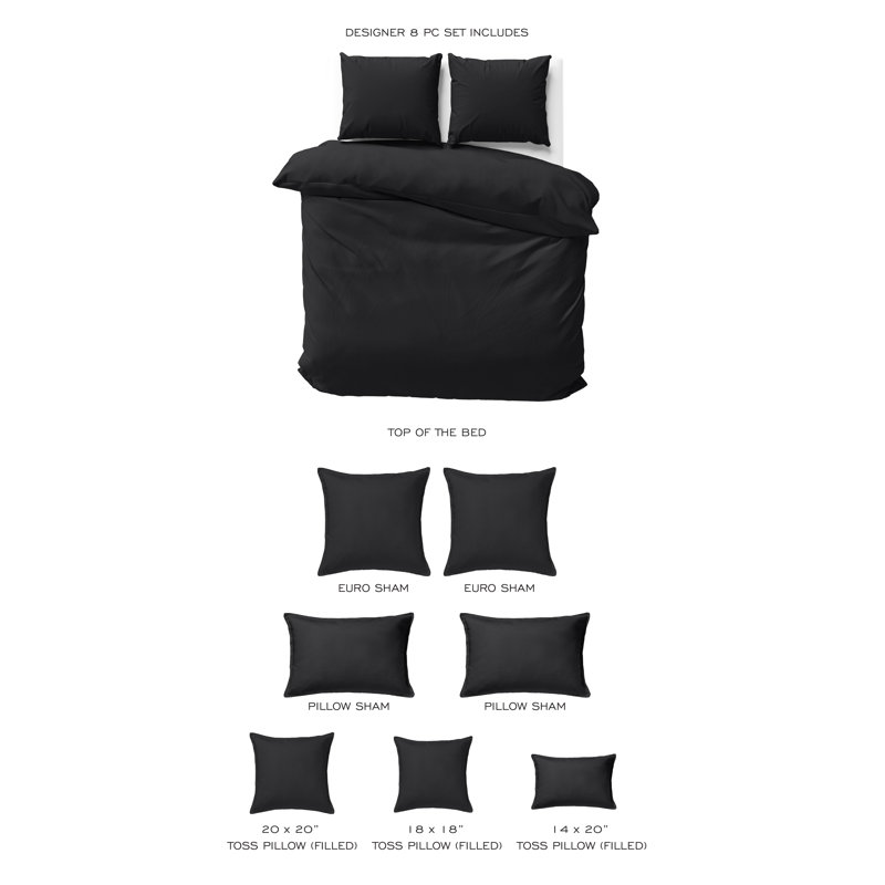 Ensemble d'édredon 8 pièces Elsie, Ebony, Full Comforter + 7 Additional Pieces