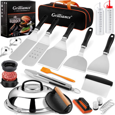 Ensemble d'accessoires de plaque chauffante 27 pièces pour grillades à dessus plat avec presse-hamburger pour barbecue extérieur Teppanyaki