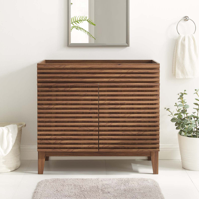 Render 35" Walnut MDF and Particleboard Bathroom Vanity Cabinet