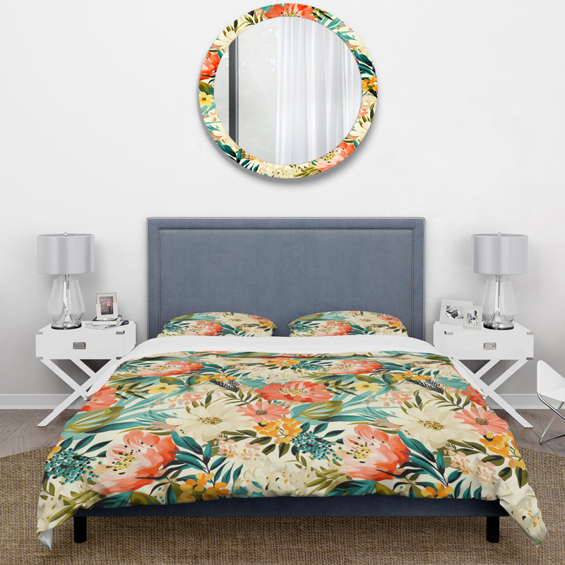 Ensemble de housse de couette Botanical In Beige And Green I - Tropical, Housse de couette simple + 1 taie décorative stan