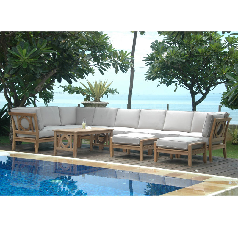 Natsepa Outdoor 10 - Piece Teak Conversation Set, Dark Gray