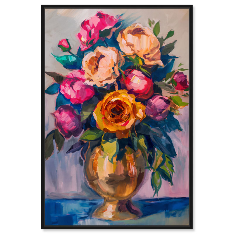 «Elysian Canvas Bright Floral Vases» par Art Remedy, Cadre noir, H 16 po x l 11 po