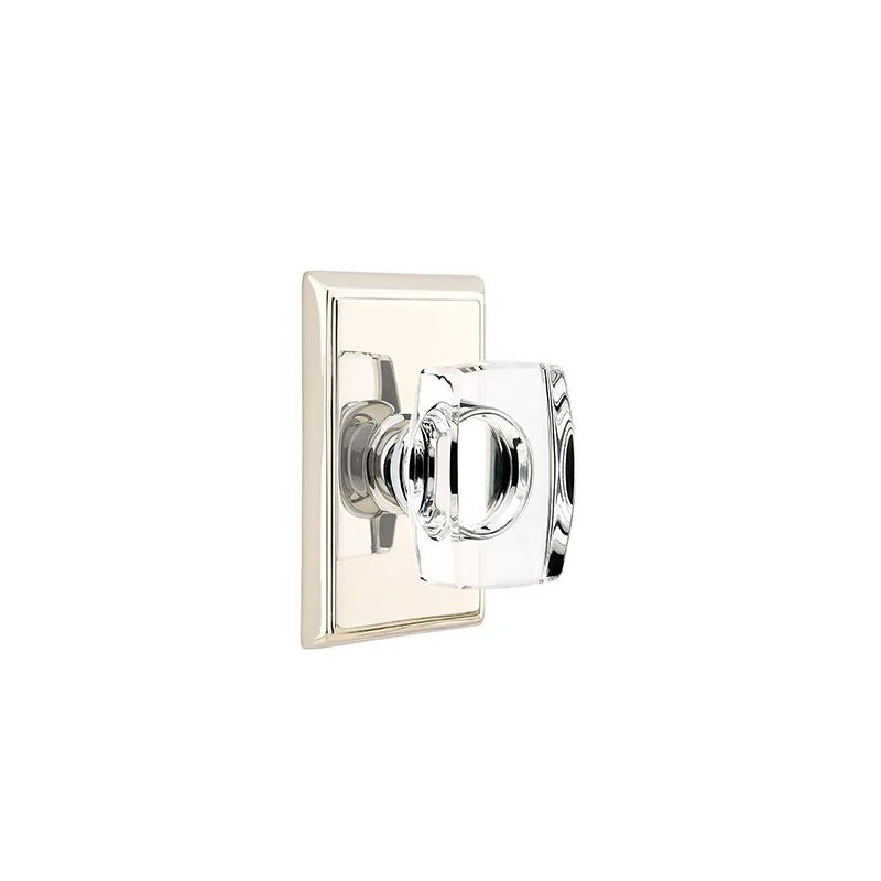 Ensemble de mortaise intérieure Emtek avec rosette rectangulaire et bouton en verre Windsor (LH), Nickel poli