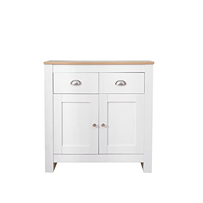 Home Storage Sideboard Cupboard With 2 Doors&2 Drawers Modern Cabinet Organiser Unit White/Grey+Oak W79xd35xh81cm (Grey+Oak)