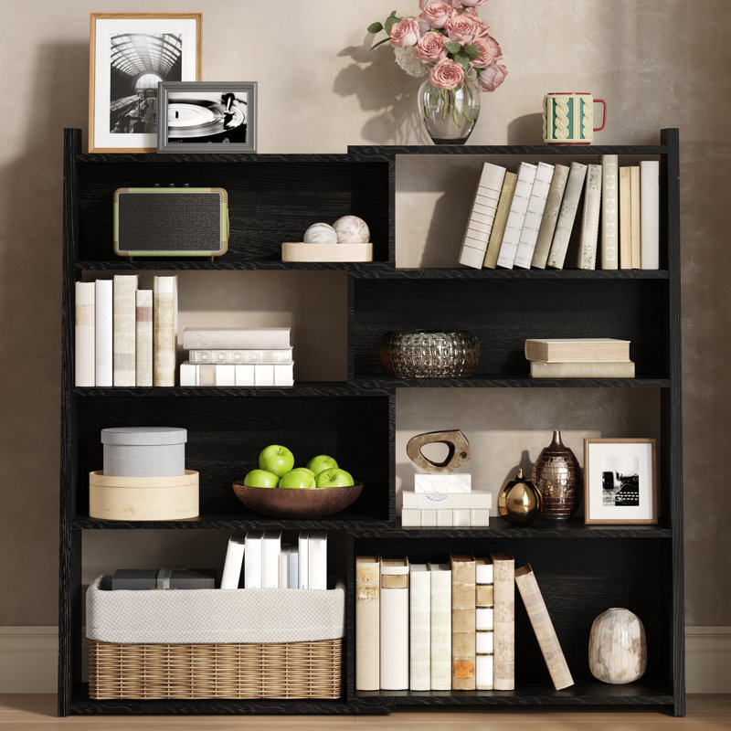 Bibliothèques extensibles avec rangement, bois aggloméré noir, tablette moderne pour la maison