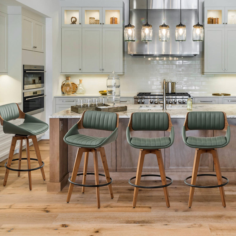 Tabouret de bar pivotant en similicuir 19,1 po avec structure en bois massif Jobani , Vert
