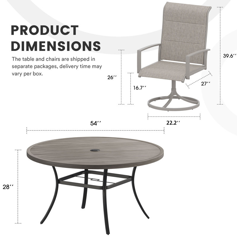 Rhoridh Round 8 - Person 54'' L Outdoor Restaurant Dining Set, Gray/Cream