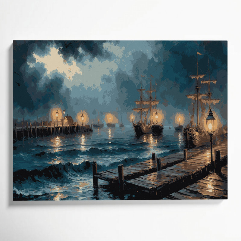 Art nautique sur toile bleu, H 16 po x l 20 po