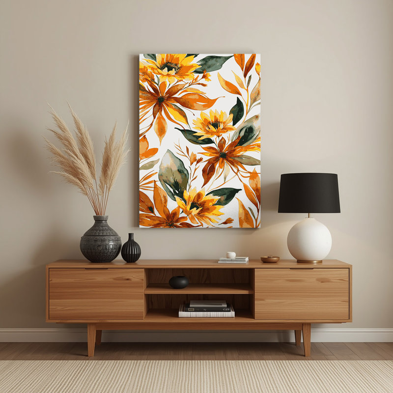 Aquarelle florale 57, art mural en métal beige, H 30 po x l 20 po