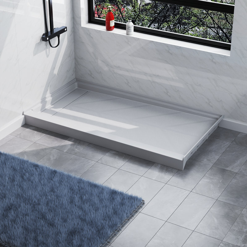60'' x 32'' Aclove Shower Base with Left Drain, Solid Composite Linear Drain Cover, Glossy and non-Slip surface, Left