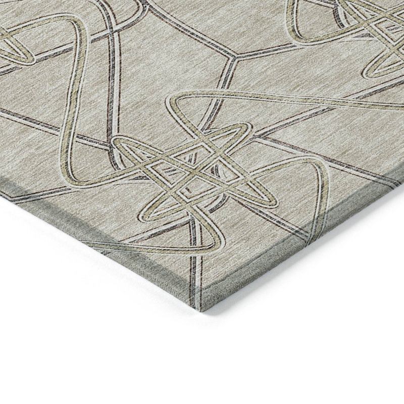 3' X 5' Beige Ivory And Gray Geometric Washable Indoor Outdoor Area Rug