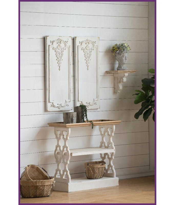 Charme de campagne française blanche Table basse en bois naturel - 3 niveaux de rangement pour le salon