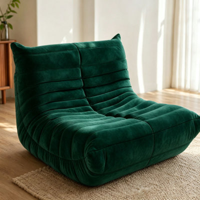 Fauteuil à billes en velours à mémoire de forme pour adultes, canapé paresseux à plancher Hish Rebond, sans assemblage, vert foncé 35,43 po