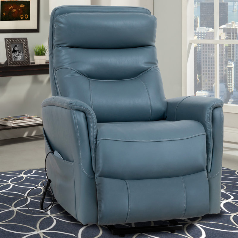 Akeelah 33" Power Lift Recliner with Articulating Headrest with Flared Arms, Softy Azure, Polyester Blend