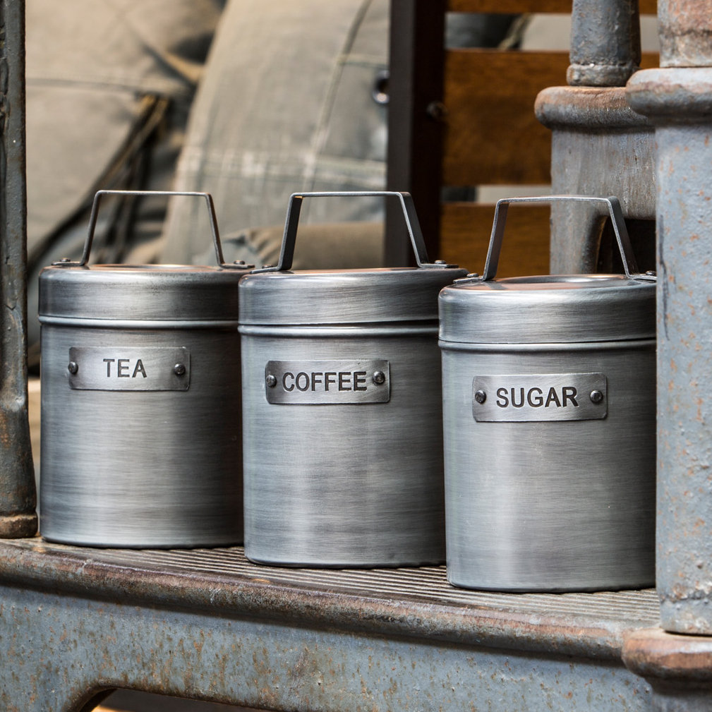 KitchenCraft Industrial Kitchen Storage Canisters for Tea Coffee and Sugar in Gift Box, Vintage Style Metal, 3 Piece Set - Image 2