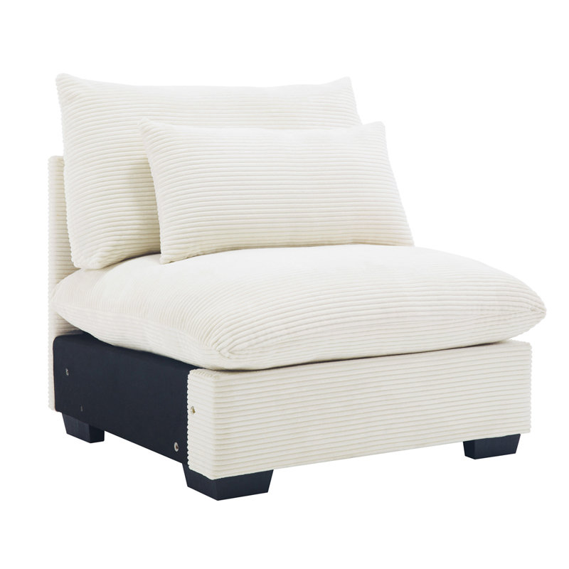 Armless Sofa, Beige Corduroy