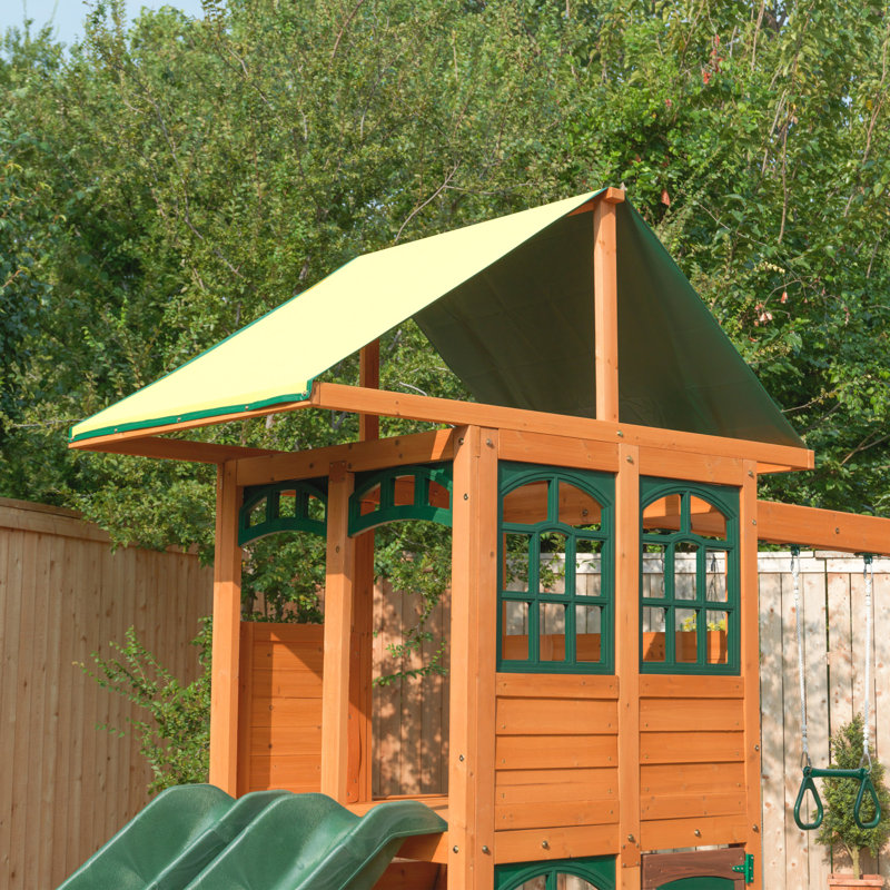 Treasure Cove Wooden Swing Set with Slides and Rock Wall