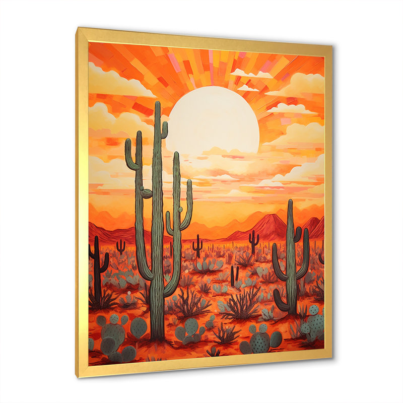 " Cactus Sunset Shadows I ", 20" H x 12" W x 1" D, Gold Single Picture Framed