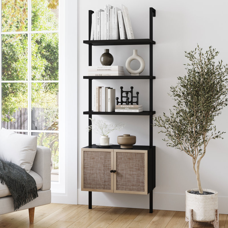 Andrea 72.44" H x 24" W Ladder Bookcase, Black/Light Oak