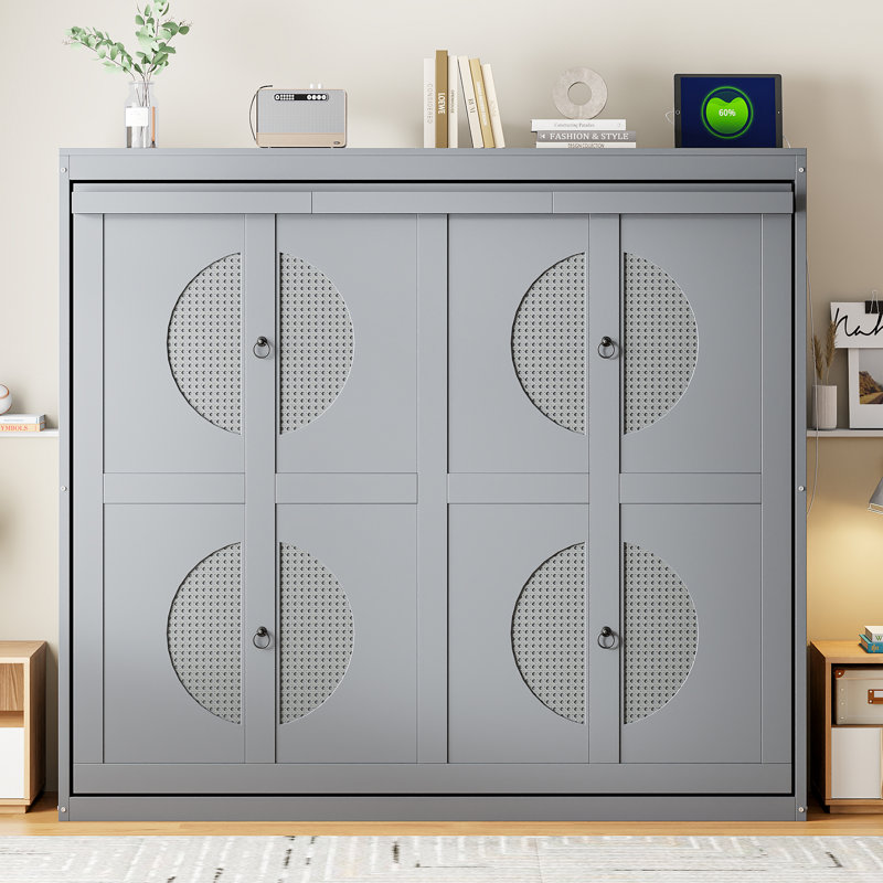 Lit escamotable double pleine grandeur, gris, Double