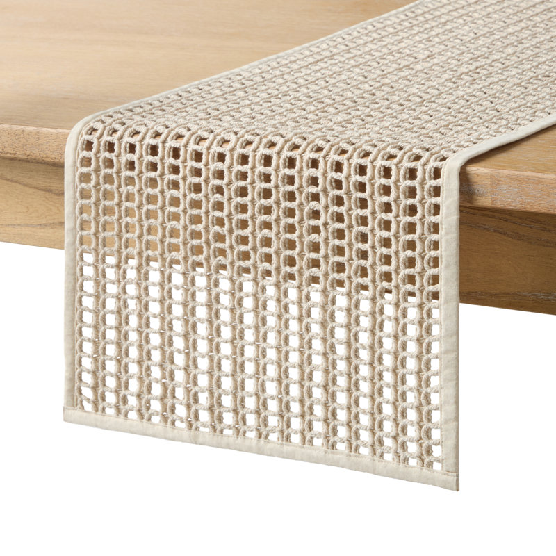 Natural Cotton Macrame Table Runner, 14"x72"